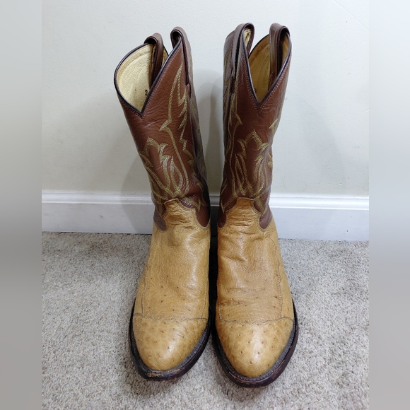 Tony Lama Men Size 12D Brown and Tan Leather Cowboy Boots - Picture 1 of 13